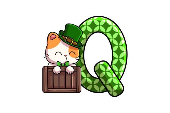 Celebrate the Season with St Patrick Cat Alphabet Q Illustrations