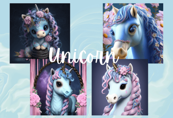 Cute 4 Unicorn Illustrations No1: Whimsical Design Assets