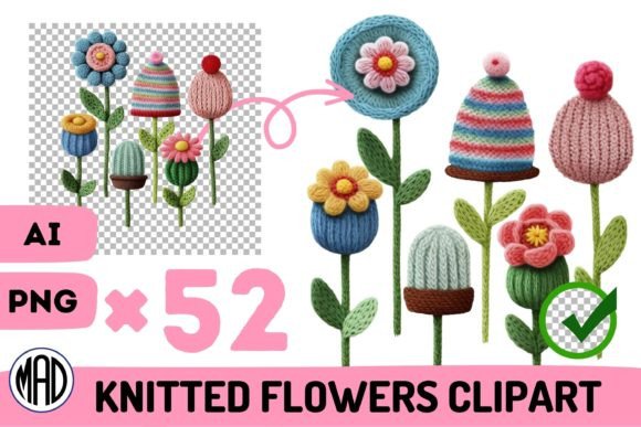 Knitted Flowers Illustrations: Cozy Vectors for Creative Projects